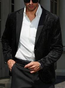 Manfinity AFTRDRK Men's Solid Color Gorgeous Party Stitching Front Buttoned Pocket Long Sleeve Casual Blazer - Black - View 5