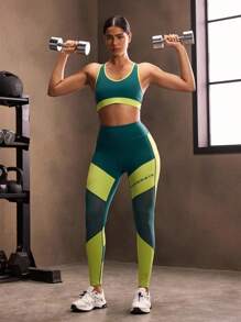 Powerista Áo ngực thể thao năng động thiết kế viền dành cho nữ - Màu xanh lam - Xem 5