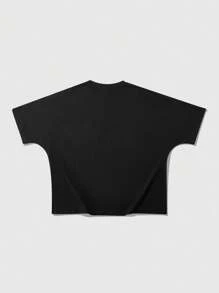 ROMWE MEN Street Life Street Style American Design Rhinestone Effect English Print Short Batwing Sleeve T-Shirt, Halloween - Black - View 2