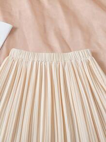 Tween Girl Asymmetrical Pleated A-Line Skirt - Apricot - View 3