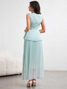 Modelyn Women's Sleeveless Solid Color Twist Knotted Top & Pleated Midi Skirt 2 Pieces Set, Elegant Summer - Mint Green - View 2