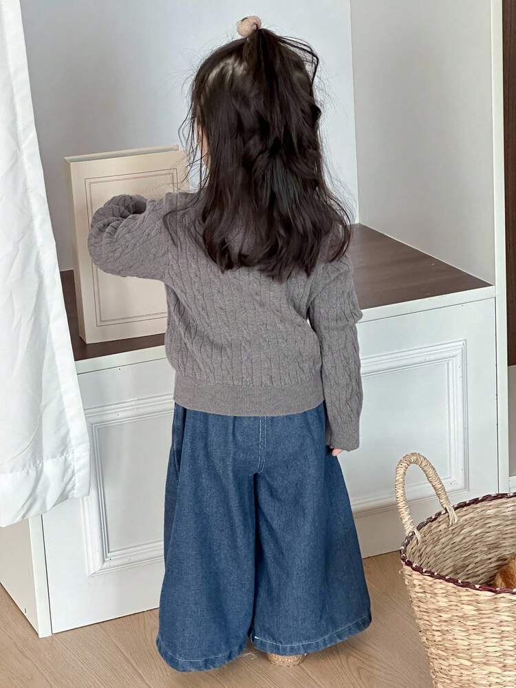 Baby Girl Unicorn Embroidered Cable Knit Casual Sweater Fall,Winter Toddler Girls Clothes