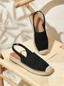 CUCCOO BASICS Women's Round Toe Jute Rope Thick Bottom High Heel Casual Vacation Flat Shoes For Christmas Spring Shoes - Black - View 1