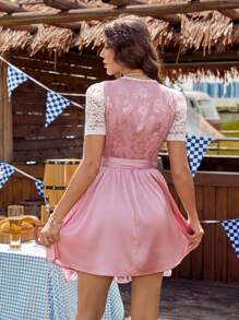 LanaWest Vestido de festival de cerveza de encaje vintage para mujer, Dirndl - Rosa - Ver 2