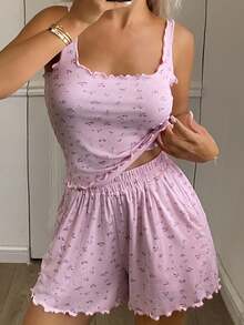 DAZY 2pcs/Set Women Comfy Ditsy Floral Pajama Set - Baby Pink - View 4