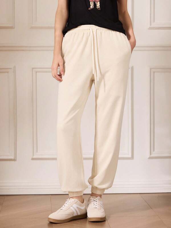 Briarwyn Fall And Winter Clothes Women's Old Money Style Women Casual Drawstring Waist Tapered Sports Pants, Beige,Back To School,Tracksuit