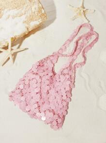 SHECARRY Women's Fashion Sequins Decorated Large Capacity Shoulder Bag For Travel