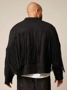 EASEVO 大码男士休闲仿麂皮绒长袖夹克，秋冬，垃圾摇滚 - 黑色 - 查看 2