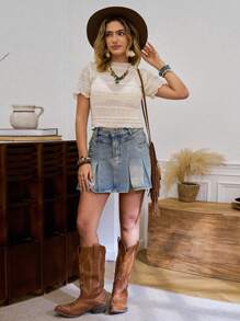 LanaWest Summer Sexy Solid Color Textured Sheer Crop Top - White - View 6