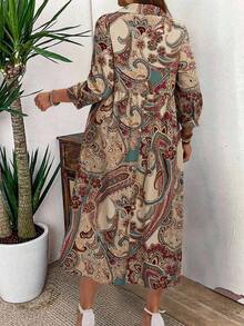 EMERY ROSE Plus Size Women Floral Print 3/4 Sleeve Buttoned Shirt Dress For Vacation