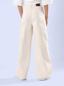 SUMWON Modern High-Rise Wide-Leg Denim Pants Casual Classic Everyday Autumn Winter Jean Collection Relaxed Fashion - Apricot - View 2