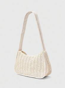 ROMWE Fairycore 1 Set Woven Beach Tote Bag And Accessories, Fashion Personalized Beach Resort Style Ladies Handbag (Includes 1 Bag And 1 Accessory Set) - Beige - View 5