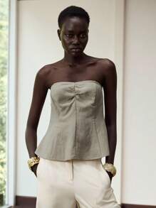 Lumivelle 女士夏季天丝亚麻纹理简约百搭舒适抹胸 - 綠色 - 查看 3