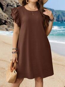 EMERY ROSE Damen Große Größen Sommer Einfarbig Flügelärmel gerades Lässig Kleid