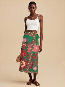 Travachic 女士休闲花卉印花系带裹膝裙，度假风格