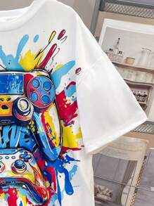 SHEIN Set de 2 piezas de camiseta de manga corta con gráfico de videojuego y pantalones cortos para niño preadolescente