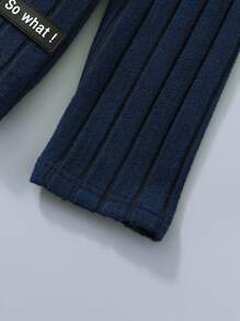 SHEIN 2pcs Letter Patched Detail Turtleneck Ribbed Tee - Multicolor - View 3