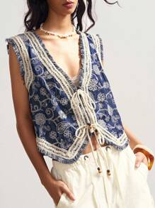 Bohemela Chaqueta casual ligera con bordado vintage de estilo bohemio cowgirl para mujer