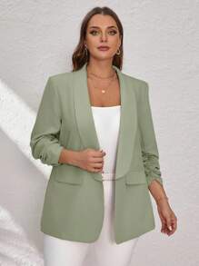 SHEIN Clasi 粉色加大码女士西装外套，优雅通勤和商务装，商务休闲女士绿色西装外套女士西装外套女士办公室穿着女士商务休闲上衣女士秋冬