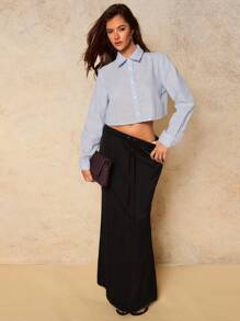 COSMINA Falda de satén de unicolor casual para ir y venir, faldas negras para verano/otoño