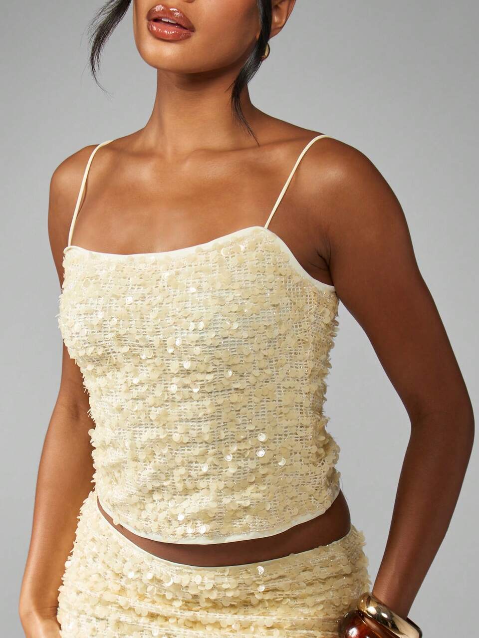 MISSGUIDED Sequin Embellished Cami Top Party Evening Club Night Out Festival Rave Y2K Fashion Bustier Style Tank With Spaghetti Straps New Years Holiday