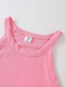 Conjunto de 3 piezas de estilo minimalista Morandi con flores y unicolor para niñas preadolescentes, conjunto de camiseta interior, top sin mangas y blusas sin mangas para niñas, paquete de blusas de verano para niños