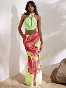 Opulessa 纯色针织露背女式上衣 - 橄欖綠 - 查看 6