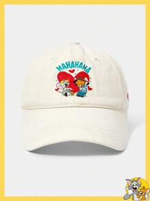 TOM & JERRY X SHEIN 卡通图案可爱米色棒球帽，时尚街头 - 米色 - 查看 1