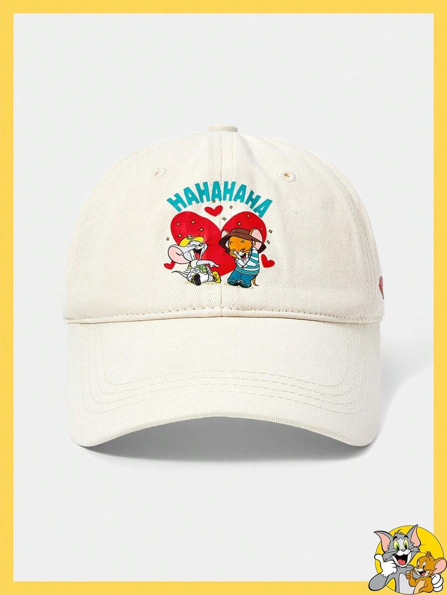 TOM & JERRY X SHEIN 卡通图案可爱米色棒球帽，时尚街头 - 米色 - 查看 1