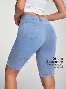 Flexra Women's Stretchy Casual Versatile Knit Denim Shorts - Light Wash - View 2