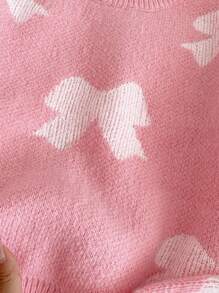SHEIN Vintaside Kids 时尚百搭休闲可爱粉色少女圆领毛衣和直筒裤套装 - 粉色 - 查看 6