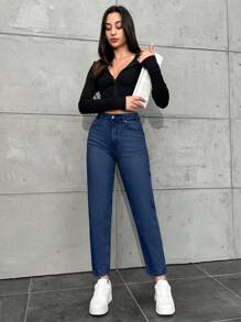 EURMUSE Quần Jeans Ống Đứng 100% Cotton Cho Nữ - Màu xanh bụi bặm - Xem 3