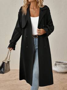 SHEIN Clasi Áo gió dài tay cổ tròn họa tiết trơn màu cho nữ mùa thu/đông - màu đen - Xem 7