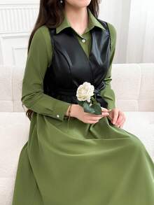 Bộ 2 trang phục thường ngày cổ điển thanh lịch dành cho thanh thiếu niên: Áo khoác crop top thắt eo màu nâu và váy sơ mi thắt eo tay dài - Nhiều màu - Xem 4