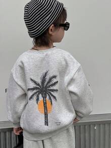 DAZY 儿童秋季服装，男童抓绒卫衣，背面印花图案，宽松休闲街头风，秋季假期穿着 - 灰色 - 查看 1