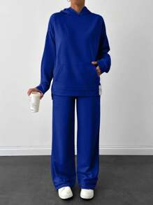 EURMUSE Light Grey Two Thread Sweatshirt And Sweatpant With Label Detail - Blue - View 5