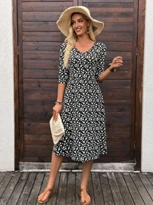 EMERY ROSE Plus Size Women's Floral V-Neck 3/4 Sleeve Casual Summer Dress Fall Clothes Fall Dresses For Women Fall Outfits Women Autumn Clothes Fall Outfits Autumn Winter Clothes For Women Winter Teacher Outfits For Women Oing Out Tops Women Business Casual Woman Usiness Casual Outfits Women Usiness Casual Outfits Women Country Country Outfits Women Old Money Basic Teacher Outfits For Women Oing Out Tops Women Back To School Fall Women Clothes