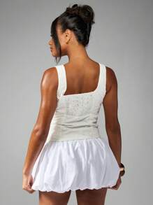 MISSGUIDED 英国刺绣背心上衣纽扣前方领棉质孔眼背心夏季无袖修身服装 - 白色 - 查看 2