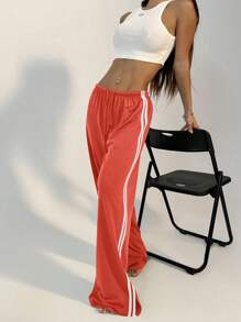 StreetHx 抽绳直筒休闲运动裤，简约时尚，适合日常穿着 - 橘色 - 查看 8
