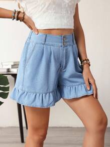 EMERY ROSE Women's Casual Washed Ruffle Hem Denim Shorts
