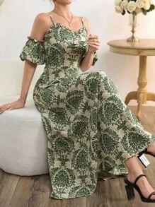 Modelyn Vestito estivo da donna con stampa all-over, stile off-shoulder, motivo arabo
