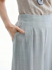 Aalyst 女士休闲简约优雅百搭口袋阔腿裤，夏季 - 灰色 - 查看 5