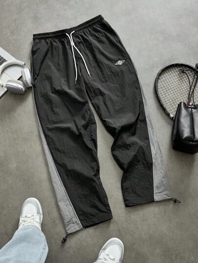 Sport MetroGents 男士字母印花抽绳腰部撞色运动裤秋季透气