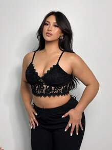 Firerie Plus Size Elegant Lace Camisole For Spring/Summer Holidays - Black - View 6