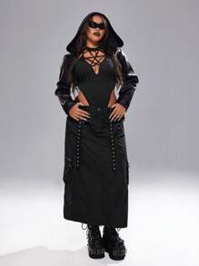 Whyspr Chaquetas informales de talla grande con estilo punk para mujeres - Negro - Ver 7