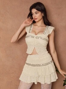 SHEIN Unity Elegant Fashion Celebrity Rhinestone Beading Cami Top And A-Line Skirt 2 Pieces Set For Women - Apricot - View 5