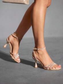 CUCCOO SZL Women's Pointed Toe Stiletto High Heel Sandals, Fashionable & Elegant Open Toe Dress Heels For Christmas - Champagne - View 4