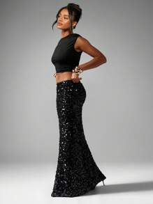 MISSGUIDED Sequin Maxi Skirt Column Beach Party Evening Wear Cocktail Wedding Guest Club Night Out Special Occasion Long Length Sparkly Formal Floor Glam