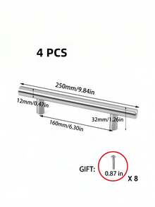 1/4 件银色不锈钢橱柜拉手，现代厨房和浴室橱柜抽屉门五金替换拉手 - 銀色 - 查看 15