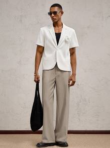 AKNOTIC Business Casual 男士梭织长款中腰直筒休闲裤，适合日常穿着，春夏季，度假，派对，婚礼，毕业礼物男士阔腿裤男士阔腿正装裤男士正装裤 - 杏色 - 查看 6